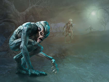 Swamp monsters scene 3D illustrationの写真素材
