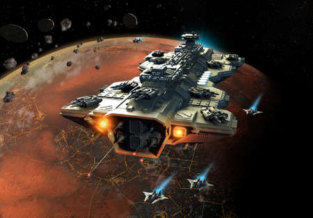 space ship fleet 3D illustrationの写真素材
