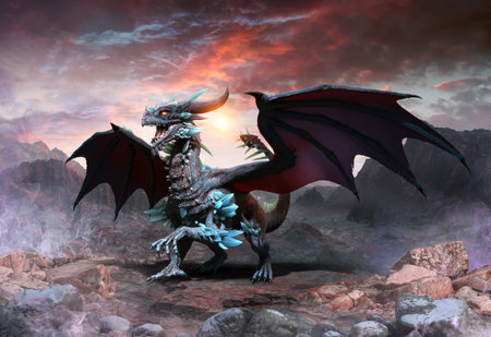 Blue Dragon scene 3D illustrationの写真素材
