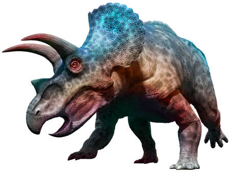 Triceratops dinosaur charging 3D illustrationの写真素材