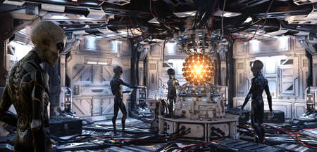 Alien ship command deck 3D illustrationの写真素材