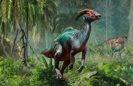 Parasaurolophus from the Cretaceous era 3D illustrationの写真素材