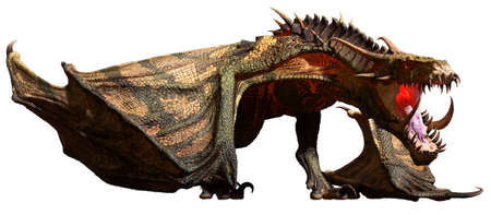 Green dragon on the ground 3D illustrationの写真素材