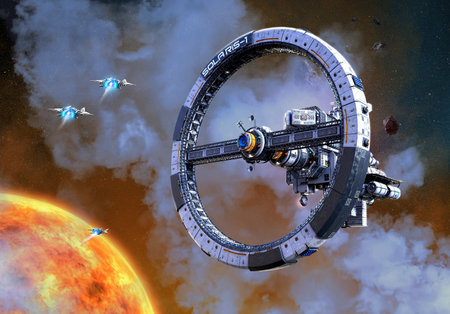 Ring shaped space station 3D illustrationの写真素材