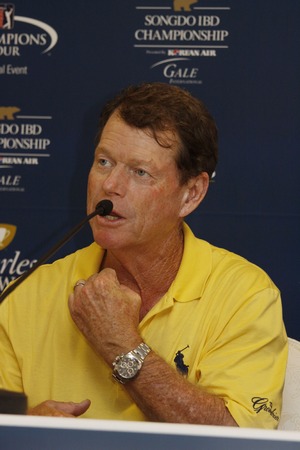 Tom Watson attend press conference during the PGA Tour Songdo IBD Championship in Incheon, west of Seoul, on Sep 5, 2011, South Korea. The Songdo IBD Championship is a golf tournament on the Champions Tour. It was played for the first time as the Posco E&のeditorial素材