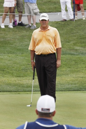 Tom Purtzer of USA, plays 8th hall putt during the PGA Tour Songdo IBD championship second round at Jack Nicklaus golf club in Incheon, west of Seoul, on Sep 17, 2011, South Korea.のeditorial素材