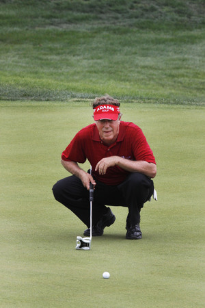 Michael Allen of USA, check his putting line during the PGA Tour Songdo IBD championship second round at Jack Nicklaus golf club in Incheon, west of Seoul, on Sep 17, 2011, South Korea.のeditorial素材