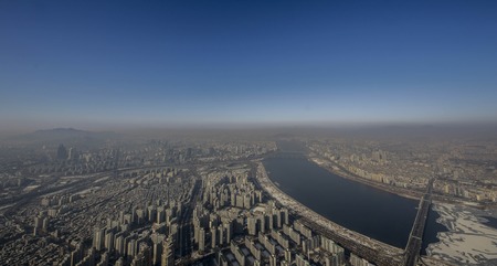 Daylight scene of Seoul, view from Lotte World Tower top. Lotte World Tower is a 123-floor,...