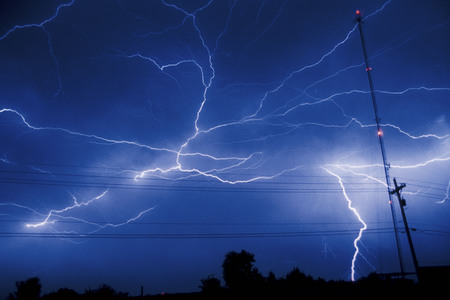 Thunder bolt over small village