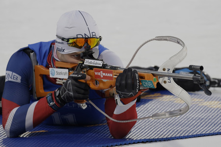 CHRISTIANSEN Vetle Sjastad of Norway action during an IBU Biathlon World Cup Men 10Km Sprint at ALPENSIA BIATHLON CENTER in Pyeong Chang, South Korea.のeditorial素材