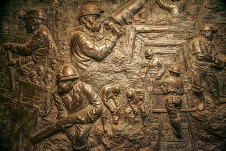 Coal mine tool and mining scene at museum.の写真素材