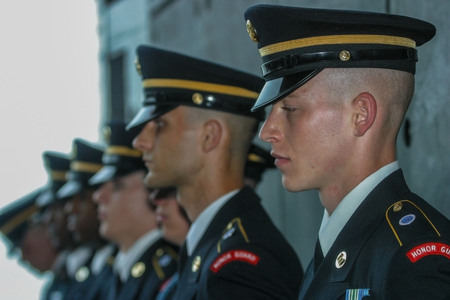 US Navy honor guard attend War Memorial veterans day.のeditorial素材