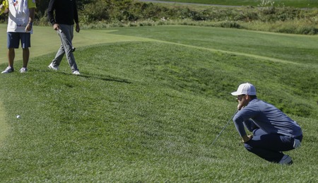 October 21, 2017-Seogwipo, Jeju Island, South Korea - Luke List of USA check for putt on the 2th hole during an PGA TOUR CJ CUP NINE BRIDGE DAY 3 at Nine Bridge CC in Jeju Island, South Korea.のeditorial素材