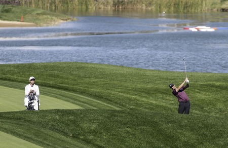 October 21, 2017-Seogwipo, Jeju Island, South Korea - Kyle Stanley of USA putt action on the 10th green during an PGA TOUR CJ CUP NINE BRIDGE DAY 3 at Nine Bridge CC in Jeju Island, South Korea.のeditorial素材