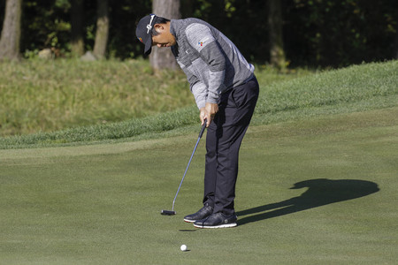 Byeong Hun An of South Korea putt on the 2th hole during an PGA TOUR CJ CUP NINE BRIDGE DAY 4 at...