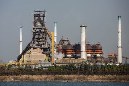 March 13, 2018-Pohang, South Korea-A General view of POSCO Steel Plant at Pohang steel industrial...
