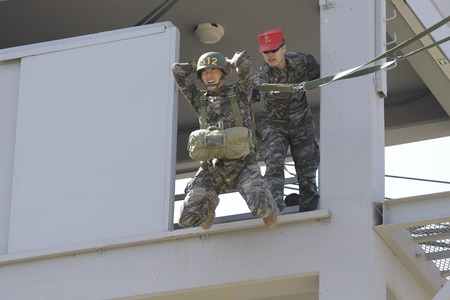 April 12, 2019-Pohang, South Korea-South Korean Marine Trainees take part in an 7week course basic...