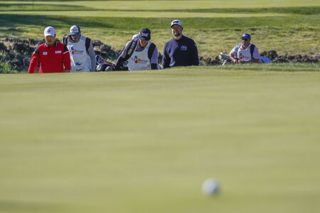 Oct 20, 2019-Jeju, South Korea: Kyoung Hoon Lee, Ryan Moore action on the green during an PGA Tour The CJ Cup Nine Bridges Final Round at Nine Bridges Golf Club in Jeju, South Korea.のeditorial素材