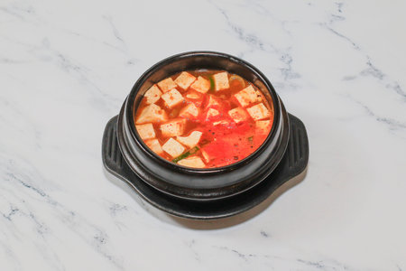 Korean Bean paste Stew on bright background.の写真素材