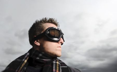 Male model poses as a pilotの写真素材