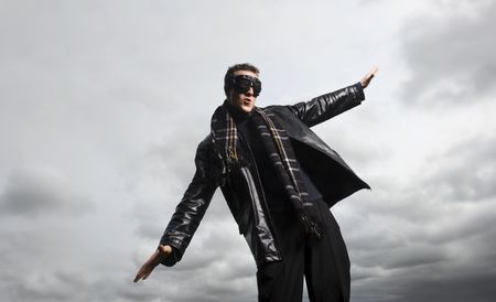 Male model poses as a pilotの写真素材