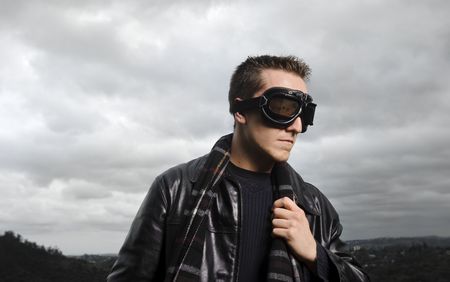 Male model poses as a pilotの写真素材