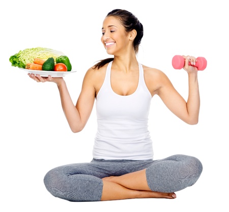 diet and exercise, healthy lifestyle woman isolated on white background