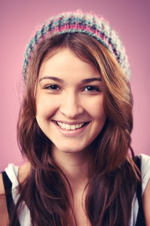Smiling portrait face of real woman with retro colour and high detailの写真素材