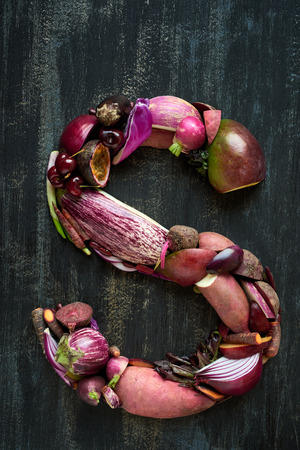 healthy alphabet fruit and vegetable concept for design layout and word spelling complete collectionの写真素材