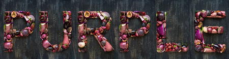 overhead layout design of alphabet letters made from fresh produce vegetablesの写真素材
