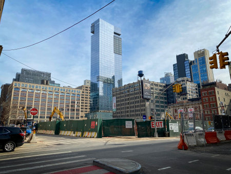 New York, NY, USA - Mar 1, 2021: View of the Dominick Hotel (formerly Trump SOHO) as viewed from Disney Headquarters construction siteのeditorial素材