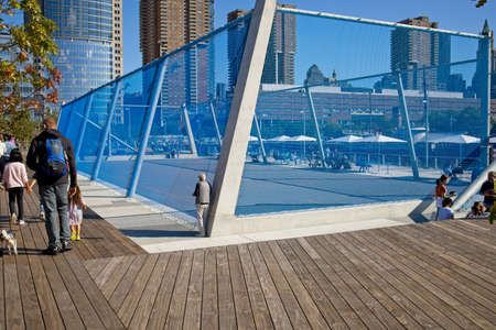 New York, NY, USA - May 10, 2021: A modern playing field on Pier 26 in lower Manhattan on the Hudson Riverのeditorial素材