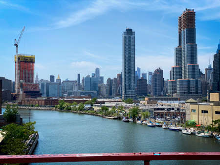 Brooklyn, NY, USA - May 23, 2021: Newtown Creek and Long Island City with Manhattan skyline in backgroundのeditorial素材