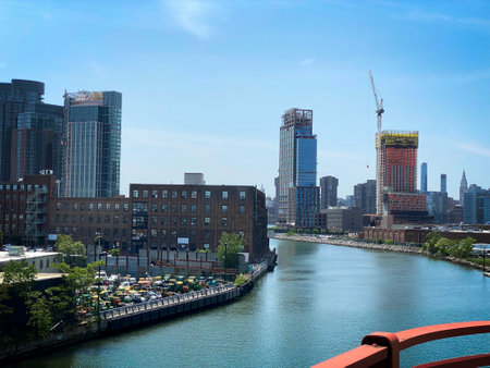 Brooklyn, NY, USA - May 23, 2021: Newtown Creek separating Brooklyn and Queensのeditorial素材