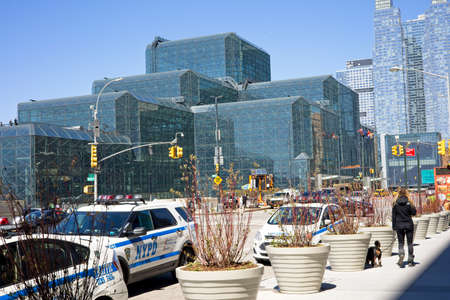 New York, NY, USA - June 10, 2021: Police cars across from Javits Center at 11th Avenue and 34th Streetのeditorial素材