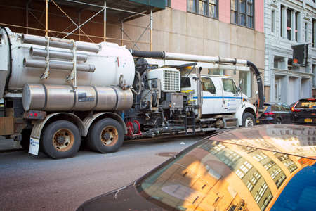 New York, NY, USA - July 5, 2021: A massive vacuum pump truck used by the MTA In New York City.のeditorial素材