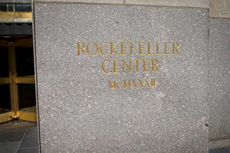New York, NY, USA - July 5, 2021: Rockefeller Center cornerstone in Manhattanのeditorial素材