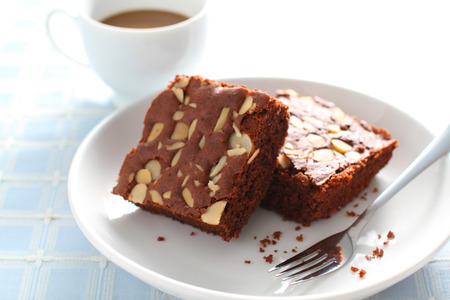 Brownie with a cup of coffeeの写真素材