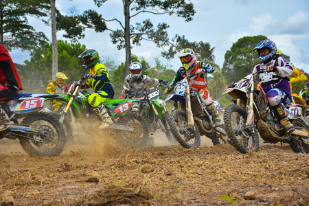 Chumphon, Thailand - August 28, 2016 : Some riders racing at Playoff Session of Moto Grand Prix of Tungka, on August 28, 2016 in Chumphon, Thailand.のeditorial素材