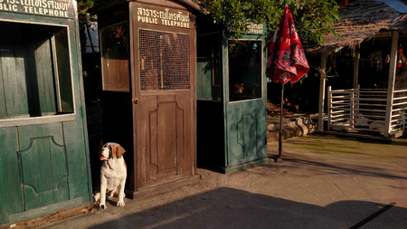 Prachuap Khiri Khan - November 26: Sampannam floating market is decorated with telephone box, on November 26, 2016 in Prachuap Khiri Khan, Thailand. Retro floating markets are popular in Thailand.のeditorial素材