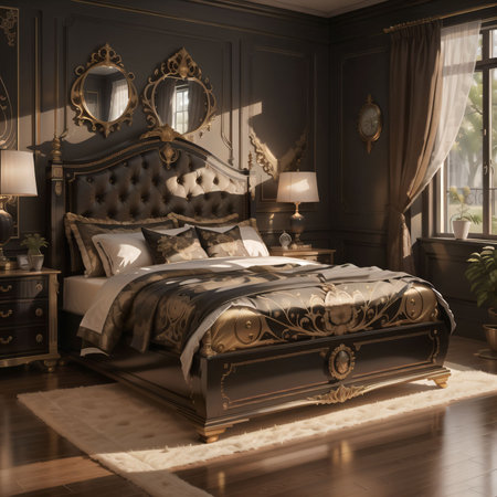 Luxury classic bedroom interior with classic furniture. AI Generatedの素材