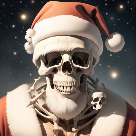 santa claus with skull on dark background, AI Generatedの素材