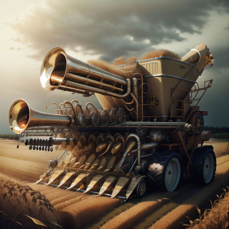 Combine harvester working on a wheat field. AI Generatedの素材