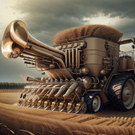 Combine harvester working on a wheat field. AI Generatedの素材