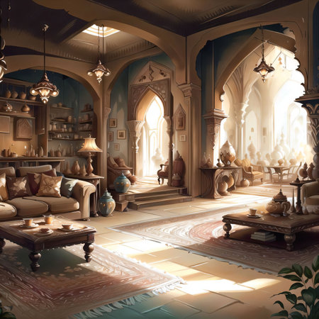 AI Generated of the interior of a medieval house with a beautiful designの素材
