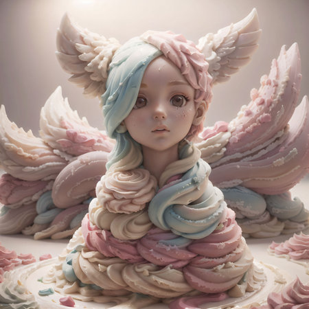 Cute little angel with pink and blue wings and pink buttercream AI Generatedの素材