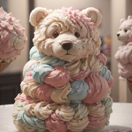 Teddy bear made of ice cream with pink and blue colors. AI Generatedの素材