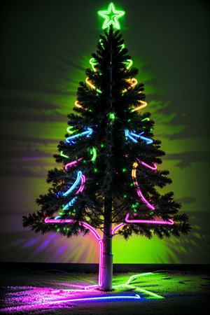 Golden Christmas tree with bright lights wallpaper banner xmasの素材