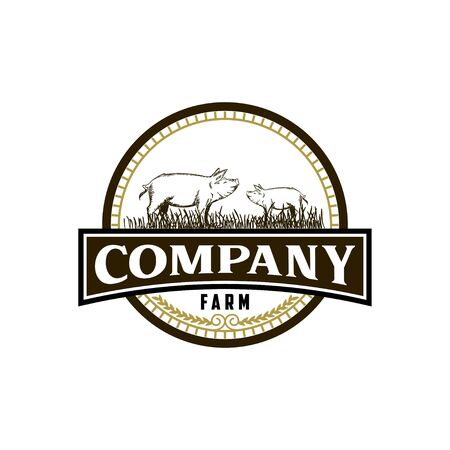 Vintage pig farm logo designのイラスト素材