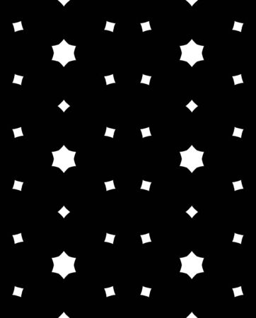 Abstract white stars on black background geometric seamless pattern